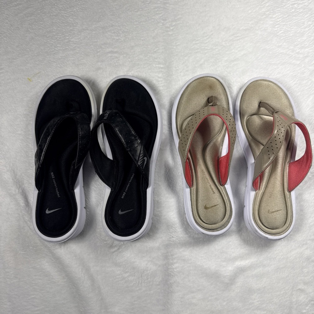 Nike Lot Of 2 Comfort Footbed Gold & Black Thong Sandals Flip Flop Women Size 8